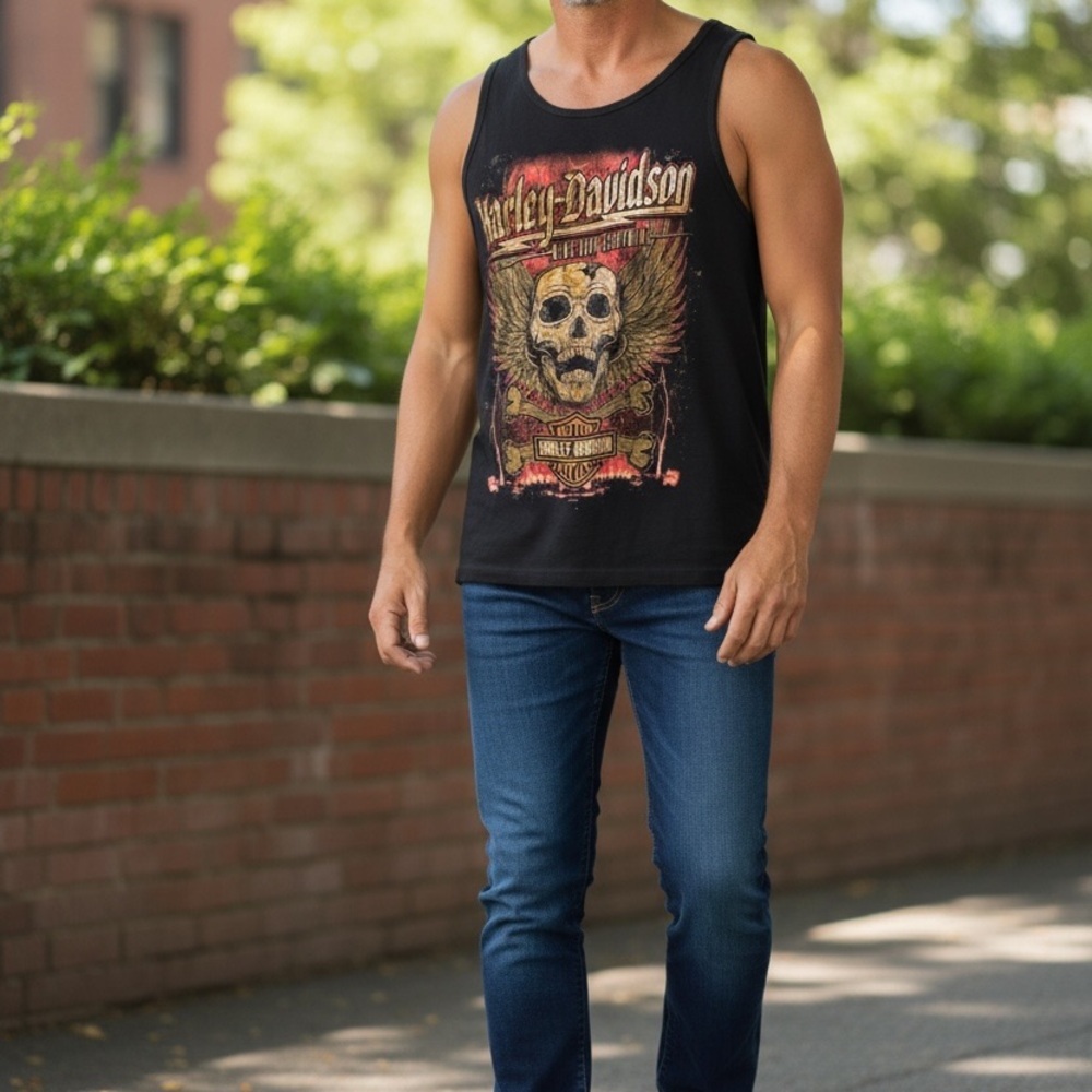 Harley-Davidson Black and Gold Skull Tank Top